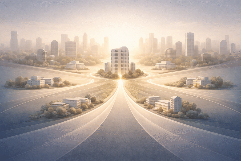 Conceptual illustration representing well-connected 2 BHK apartments in Wakad Pune with balanced urban living